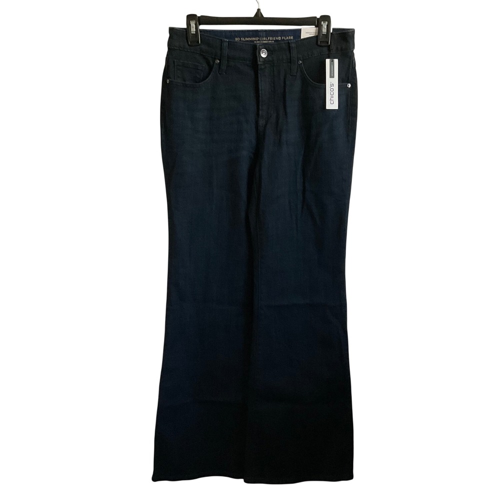 Chico's So Slimming Girlfriend Flare Dark Wash Jeans - Size 4 NEW